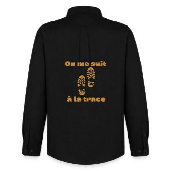 on me suit a la trace humour randonnée empreinte - Chemise Oxford homme Stanley/Stella - noir - Dos - AI Model Male 185 dark (185cm)