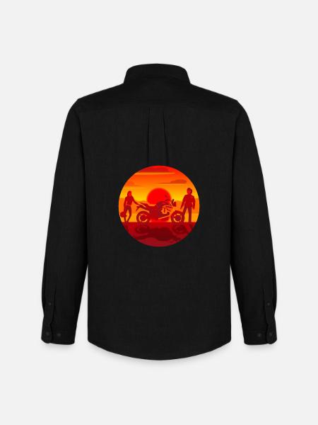 Couple and Motorcycle at sunset - Men's Oxford Shirt by Stanley/Stella - black