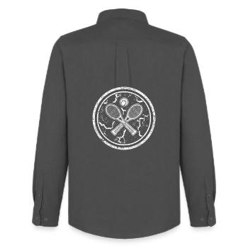 Round tennis symbol with tennis racket without text - Men's Oxford Shirt by Stanley/Stella - anthracite - Back - AI Model Male 185 dark (185cm)