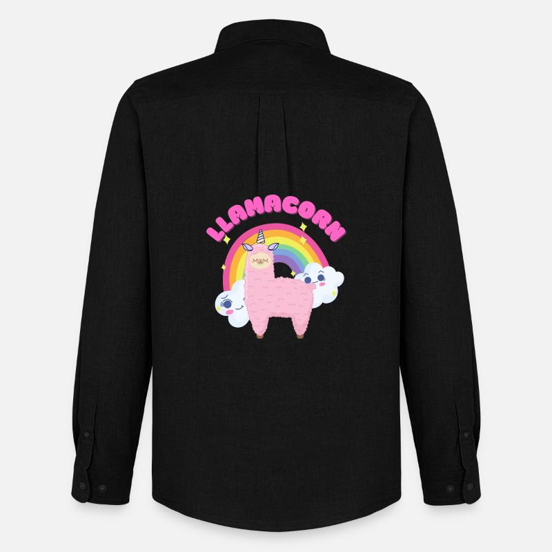 Skurriles rosa Lama mit Regenbogen - Männer Oxford Hemd von Stanley/Stella - Schwarz