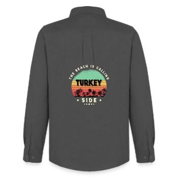 Side Turkey beach design - Men's Oxford Shirt by Stanley/Stella - anthracite - Back - AI Model Male 185 dark (185cm)
