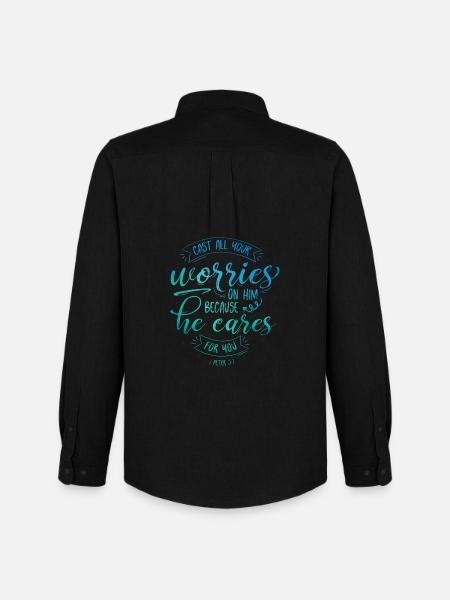 Werp al je zorgen op hem - Stanley/Stella Oxford Heren overhemd - zwart