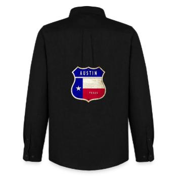 Drapeaux à écusson Austin Texas - Chemise Oxford homme Stanley/Stella - noir - Dos - AI Model Male 185 dark (185cm)