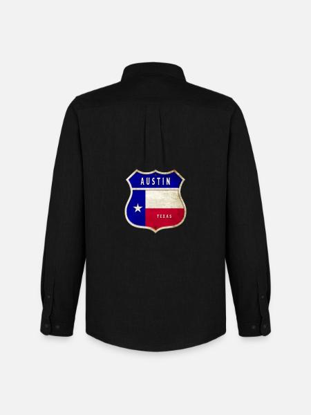 Drapeaux à écusson Austin Texas - Chemise Oxford homme Stanley/Stella - noir