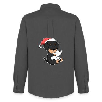 Teckel chien Noël sommeil fatigué - Chemise Oxford homme Stanley/Stella - charbon - Dos - AI Model Male 185 dark (185cm)
