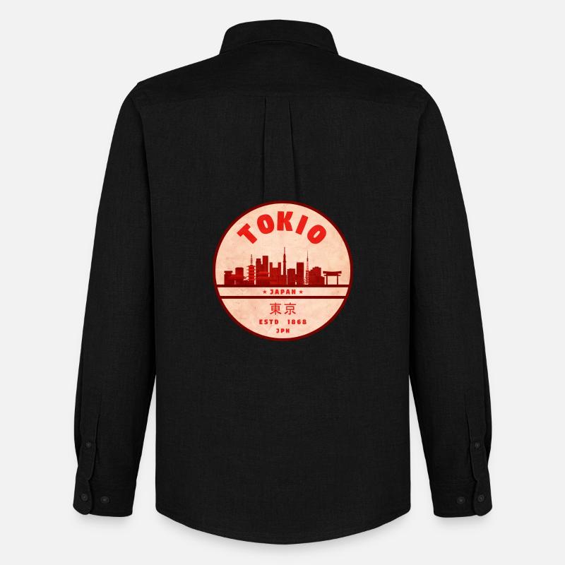 Retro Tokio Skyline Abzeichen - Männer Oxford Hemd von Stanley/Stella - Schwarz