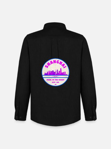 Shanghai China Skyline Badge - Männer Oxford Hemd von Stanley/Stella - Schwarz
