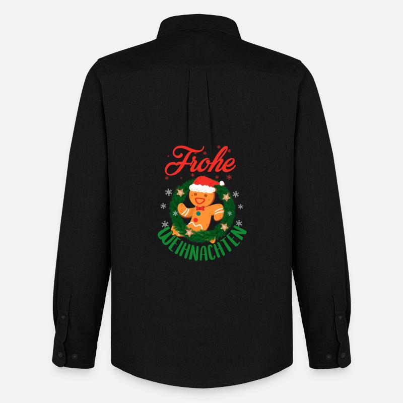 Fröhliche Weihnachten Lebkuchenmann Kranz - Männer Oxford Hemd von Stanley/Stella - Schwarz