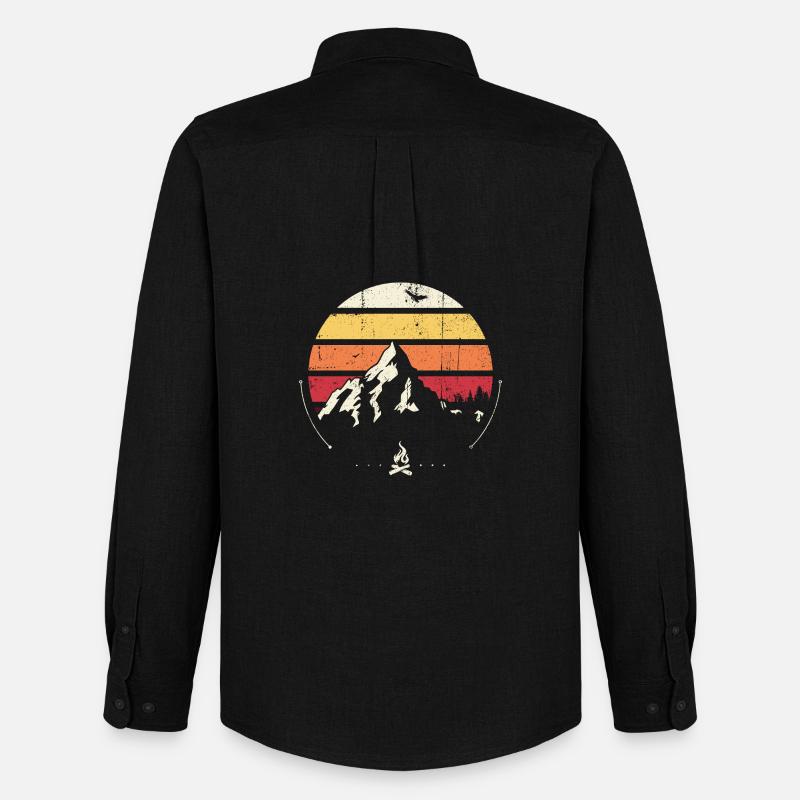 Retro Mountain Sunset Lagerfeuer - Männer Oxford Hemd von Stanley/Stella - Schwarz