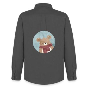zuckersüßer goldiger Bär im Winter wenn es schneit - Männer Oxford Hemd von Stanley/Stella - Anthrazit - Hinten - AI Model Male 185 dark (185cm)