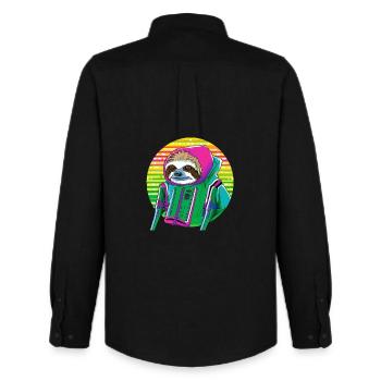 Cyber Punk Sloth - Ukiyo-e Stil. - Männer Oxford Hemd von Stanley/Stella - Schwarz - Hinten - AI Model Male 185 dark (185cm)