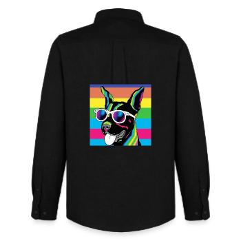 Psychedelic Pup Rainbow Glasses - Men's Oxford Shirt by Stanley/Stella - black - Back - AI Model Male 185 dark (185cm)