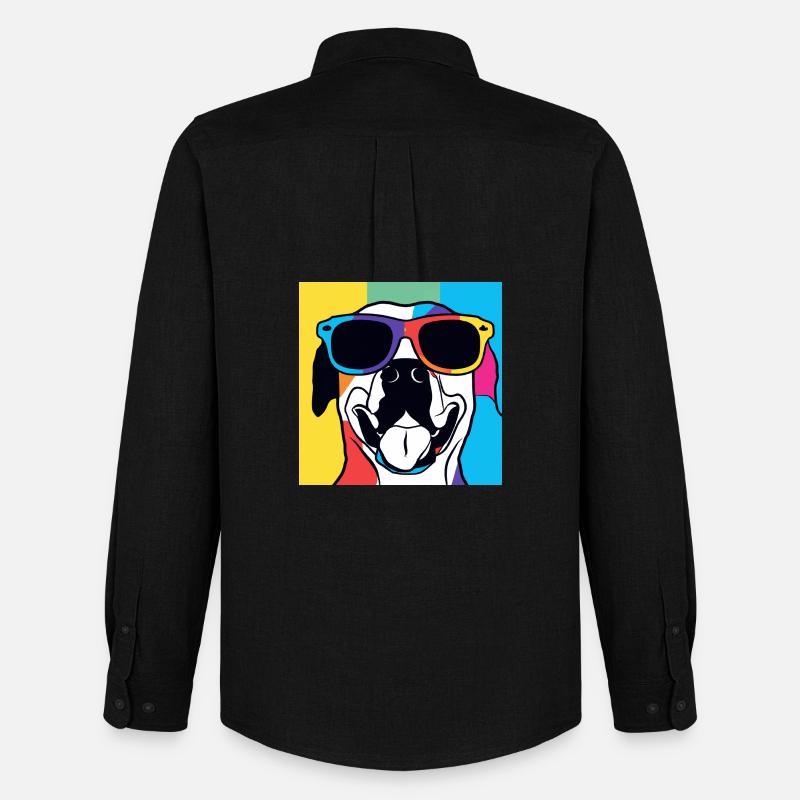 Lebendige Sunglass Pup Pop Pop Art - Männer Oxford Hemd von Stanley/Stella - Schwarz