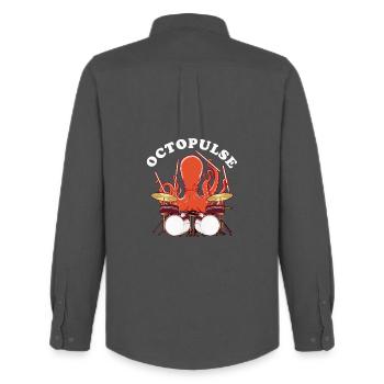 OctoPULSE | Poulpe Jouant De La Batterie - Chemise Oxford homme Stanley/Stella - charbon - Dos - AI Model Male 185 dark (185cm)