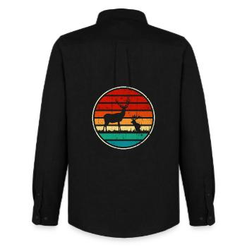 Cercle de Cerfs au coucher de soleil rétroonde - Chemise Oxford homme Stanley/Stella - noir - Dos - AI Model Male 185 dark (185cm)