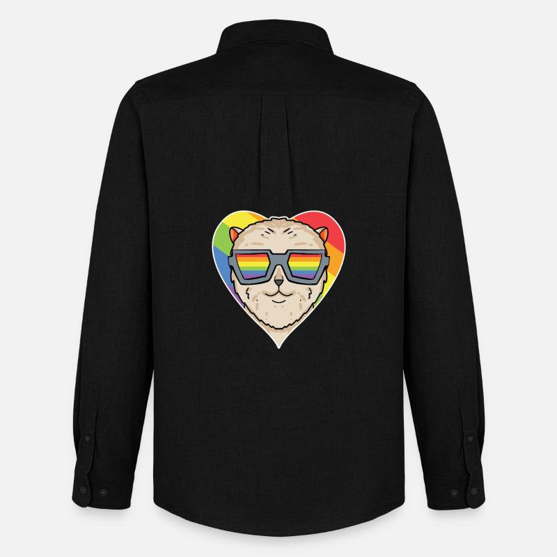 Regenbogen - Hund mit Brille - Zwergspitz - Männer Oxford Hemd von Stanley/Stella - Schwarz