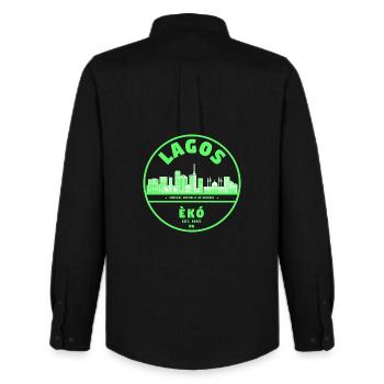 Lagos Neon Skyline Green - Men's Oxford Shirt by Stanley/Stella - black - Back - AI Model Male 185 dark (185cm)