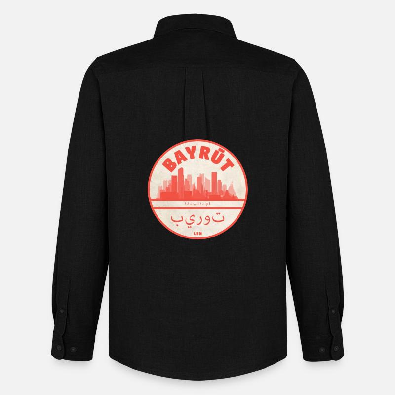 Beirut Skyline Rundlogo Rot - Männer Oxford Hemd von Stanley/Stella - Schwarz