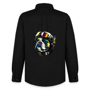 Pilote de bouledogue - Chemise Oxford homme Stanley/Stella - noir - Dos - AI Model Male 185 dark (185cm)
