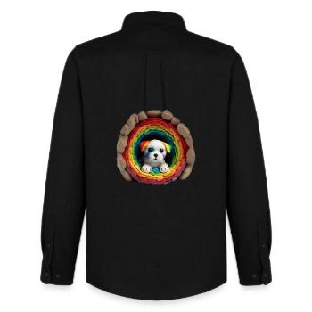 Rainbow Pups Tunnel - Men's Oxford Shirt by Stanley/Stella - black - Back - AI Model Male 185 dark (185cm)