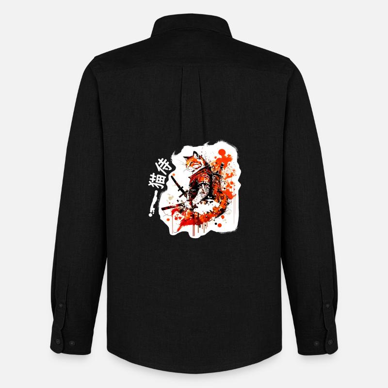 Samurai Katze in Rot - Männer Oxford Hemd von Stanley/Stella - Schwarz