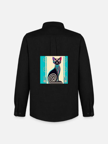 Neon Spiral Cat Art Deco - Men's Oxford Shirt by Stanley/Stella - black