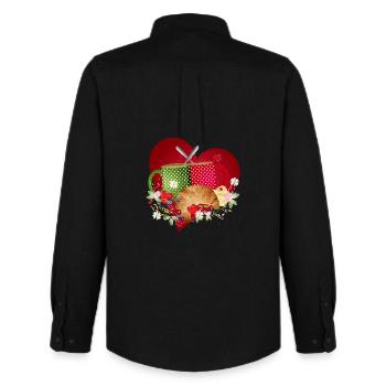 Breakfast for two with croissant, coffee and berries - Men's Oxford Shirt by Stanley/Stella - black - Back - AI Model Male 185 dark (185cm)