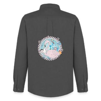 Flamingo mit Baby und Baby Utensilien in Blau - Männer Oxford Hemd von Stanley/Stella - Anthrazit - Hinten - AI Model Male 185 dark (185cm)