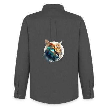 Beau chat avec deux couleurs d’yeux, hétérochromie - Chemise Oxford homme Stanley/Stella - charbon - Dos - AI Model Male 185 dark (185cm)