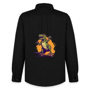 Skateboarding Cooler Skateboarder T Rex Dinosaurier - Männer Oxford Hemd von Stanley/Stella - Schwarz - Hinten - AI Model Male 185 dark (185cm)
