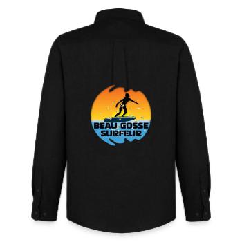 beau gosse surfeur soleil dégradé océan - Chemise Oxford homme Stanley/Stella - noir - Dos - AI Model Male 185 dark (185cm)