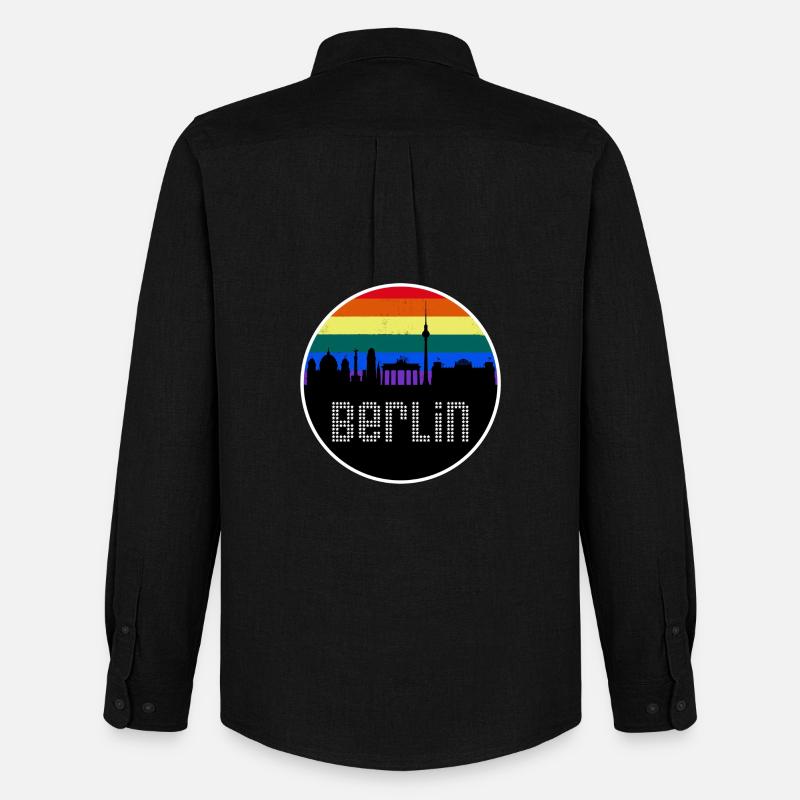 Berlin Skyline Regenbogen - Männer Oxford Hemd von Stanley/Stella - Schwarz