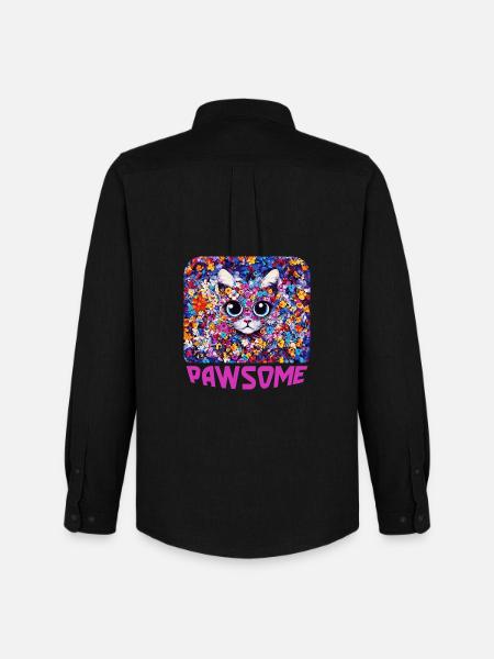 Pawsome - Chat en fleurs - Chemise Oxford homme Stanley/Stella - noir