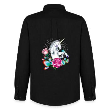 Enchanted Unicorn and Floral Fantasy - Men's Oxford Shirt by Stanley/Stella - black - Back - AI Model Male 185 dark (185cm)