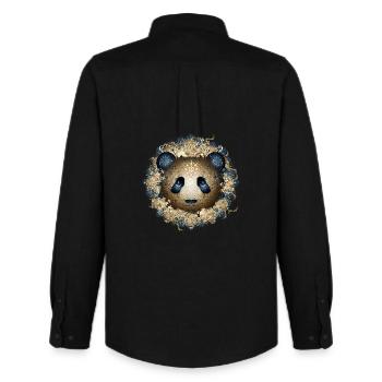 Beautiful panda bear head in gold and blue tones - Men's Oxford Shirt by Stanley/Stella - black - Back - AI Model Male 185 dark (185cm)