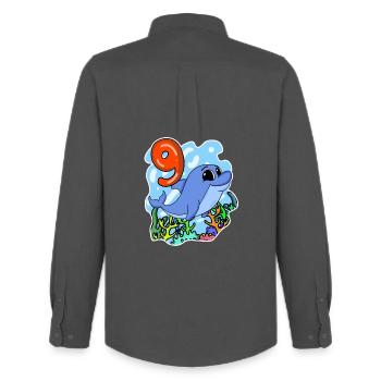 9th Birthday Motif Dolphin - Nine Years - Men's Oxford Shirt by Stanley/Stella - anthracite - Back - AI Model Male 185 dark (185cm)