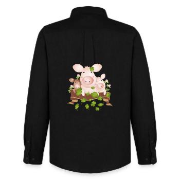 Trois cochons chanceux avec des trèfles à quatre feuilles - Chemise Oxford homme Stanley/Stella - noir - Dos - AI Model Male 185 dark (185cm)