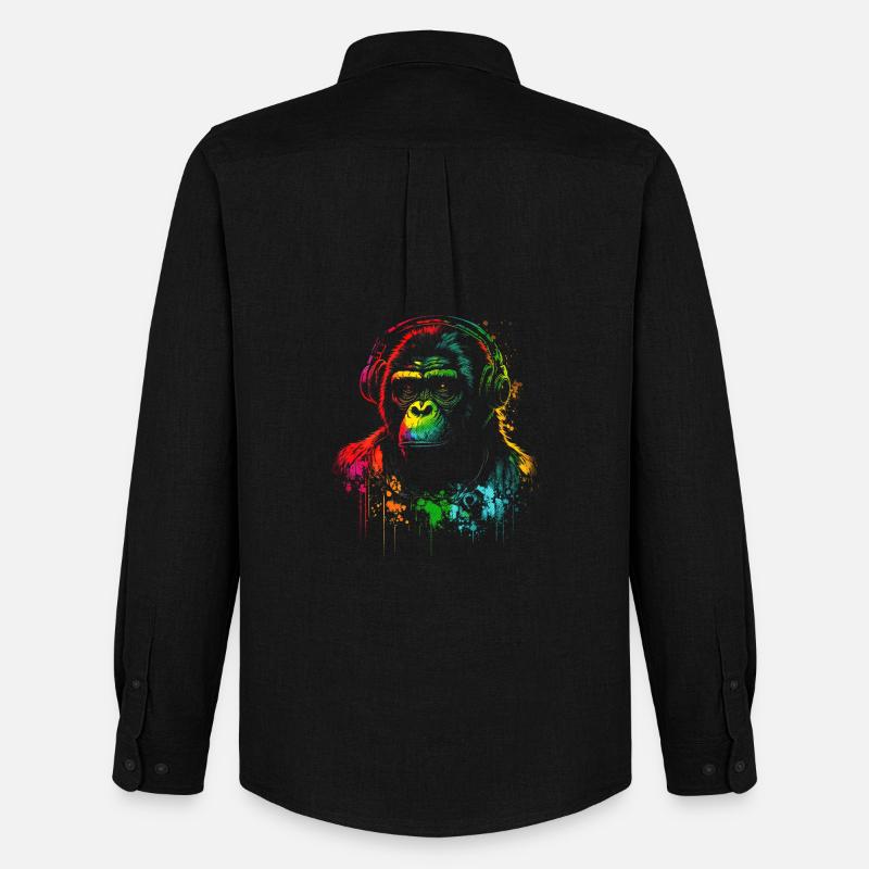 Regenbogen Gorilla Kopfhörer - Männer Oxford Hemd von Stanley/Stella - Schwarz