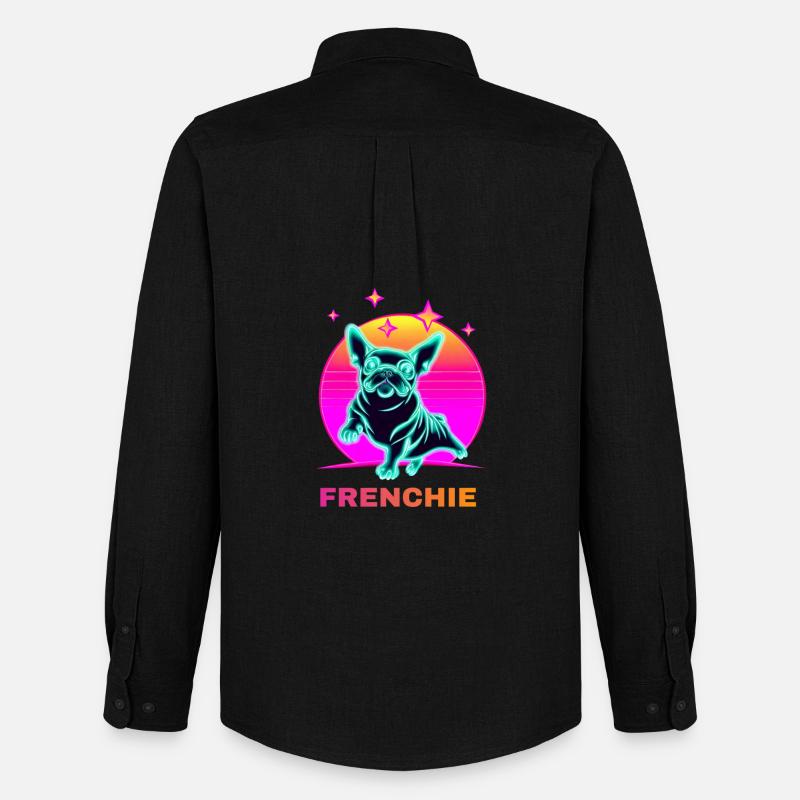 Französiche Bulldogge Synthwave Frenchie - Männer Oxford Hemd von Stanley/Stella - Schwarz