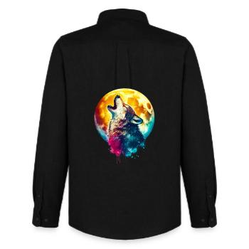 Le loup hurle à la lune - Chemise Oxford homme Stanley/Stella - noir - Dos - AI Model Male 185 dark (185cm)