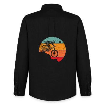 Silhouette de cycliste rétro au coucher du soleil - Chemise Oxford homme Stanley/Stella - noir - Dos - AI Model Male 185 dark (185cm)