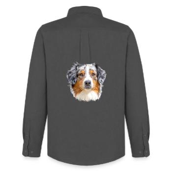 Australian Shepherd - Men's Oxford Shirt by Stanley/Stella - anthracite - Back - AI Model Male 185 dark (185cm)