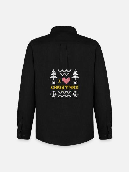 Festliches Strickherz mit Weihnachtsbäumen - Männer Oxford Hemd von Stanley/Stella - Schwarz