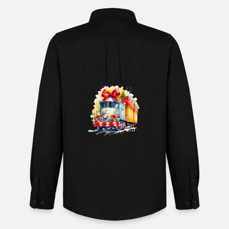 Aquarell Weihnachtszug mit Geschenken - Männer Oxford Hemd von Stanley/Stella - Schwarz