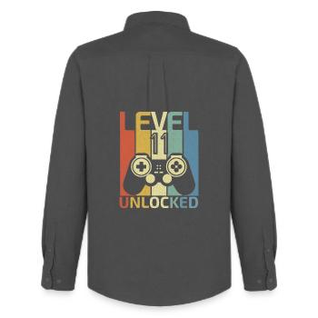 Level 11 freigeschaltet Lustiger Videospieler 11. Geburtstag - Männer Oxford Hemd von Stanley/Stella - Anthrazit - Hinten - AI Model Male 185 dark (185cm)