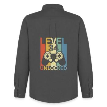 Niveau 34 Débloqué Funny Video Gamer 34Th Birthday - Chemise Oxford homme Stanley/Stella - charbon - Dos - AI Model Male 185 dark (185cm)