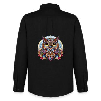 Owl decorated with Mandalas - Men's Oxford Shirt by Stanley/Stella - black - Back - AI Model Male 185 dark (185cm)