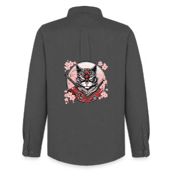 Démoniaque Kawaii Neko Samurai : chat samouraï - Chemise Oxford homme Stanley/Stella - charbon - Dos - AI Model Male 185 dark (185cm)