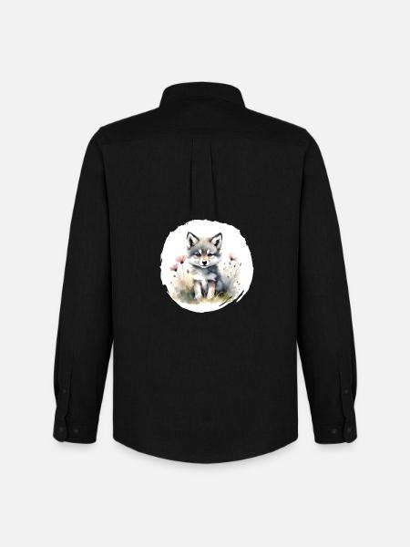 Aquarelle de loup - Chemise Oxford homme Stanley/Stella - noir