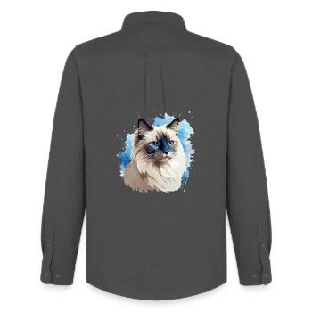 Cat Head Sacred Birman - Men's Oxford Shirt by Stanley/Stella - anthracite - Back - AI Model Male 185 dark (185cm)